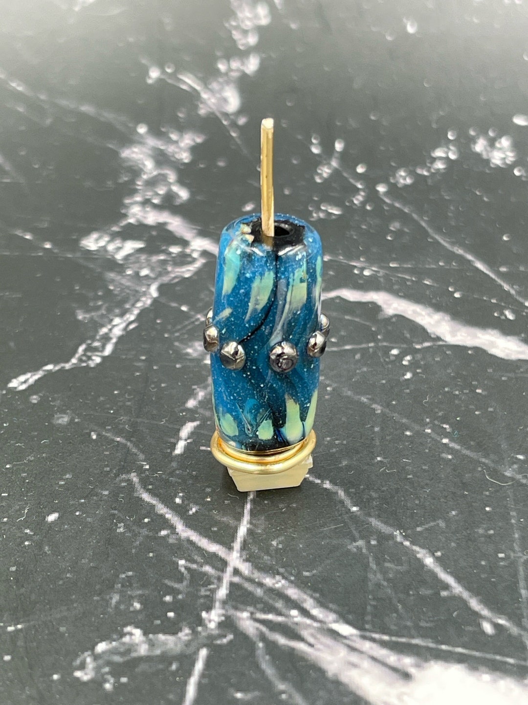 Handmade Iridescent Organic Blue Tone Lampwork Glass Bead, Blue Wave