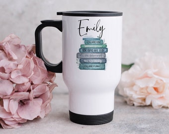 Personalised Book Lover Travel Mug | Watercolor Books, Insulated