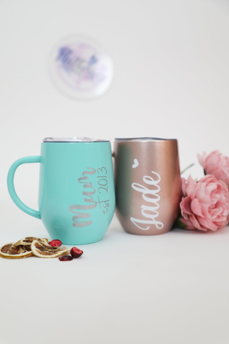 personalised thermal travel mug with handle