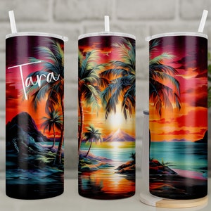 Personalised Travel Mug Palm Tree Tropical Holiday Tumbler