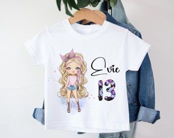 Personalised Girl's Birthday T Shirt | Change Skin Hair Eyes and Optional Glasses