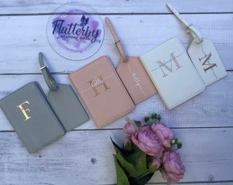 Passport cover and luggage tag set, personalised passport holder travel set