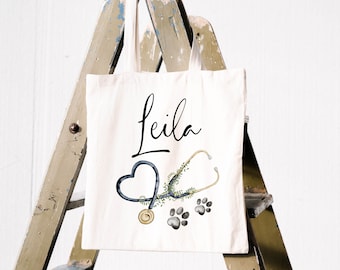 Personalised Vet Nurse Tote Bag: Floral Stethoscope Design