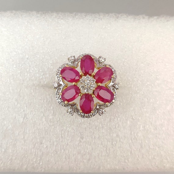 Ethnic Ruby 14k gold Diamond Ring - Statement Jew… - image 2