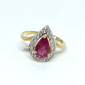 Vintage Handmade Rubellite Tourmaline and diamond ring - 14KYGR0069