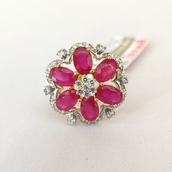 Ethnic Ruby 14k gold Diamond Ring - Statement Jew… - image 1