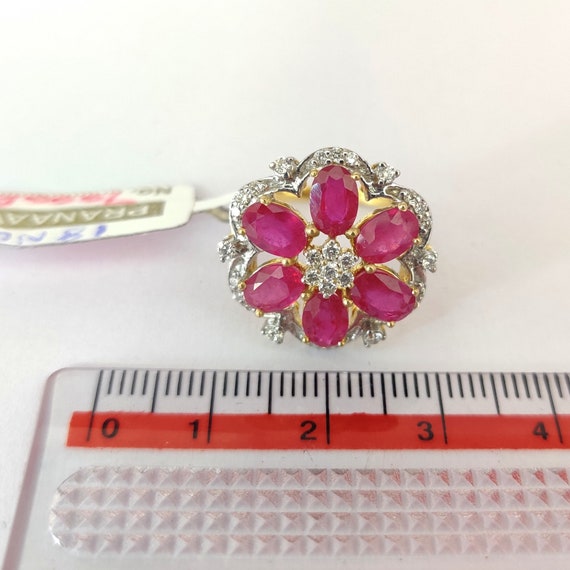 Ethnic Ruby 14k gold Diamond Ring - Statement Jew… - image 7