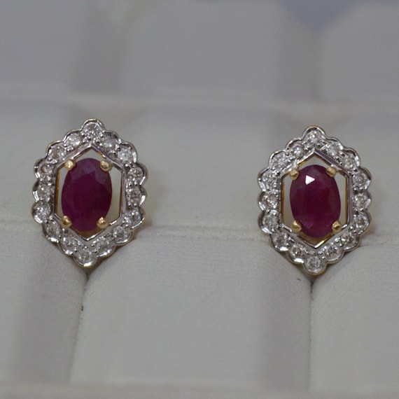 Ethnic handmade ruby stud earrings - Statement Je… - image 1