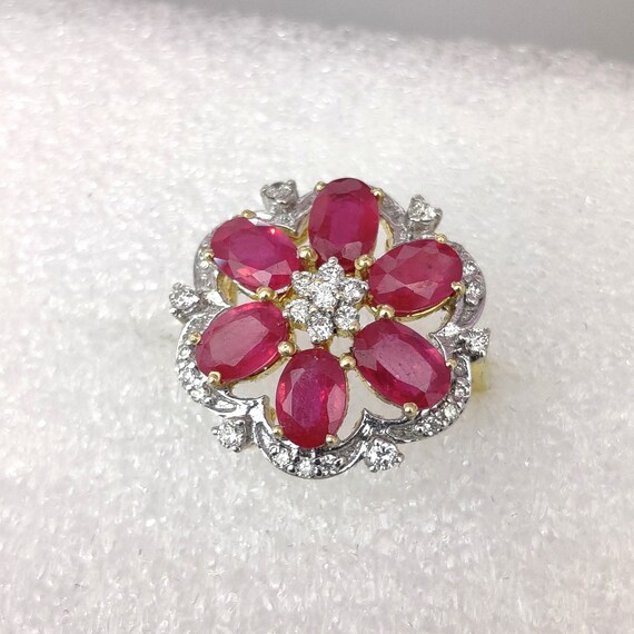 Ethnic Ruby 14k gold Diamond Ring - Statement Jew… - image 4