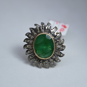 Rare Antique Vintage handmade Emerald Diamond ring - Victoria era