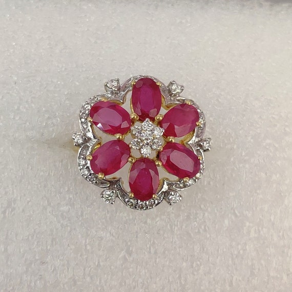 Ethnic Ruby 14k gold Diamond Ring - Statement Jew… - image 3