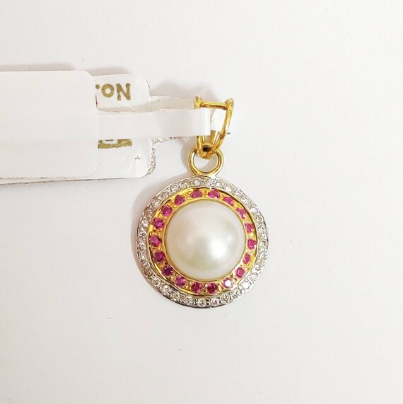 Handmade Pearl Ruby Diamond clustered Pendant - G… - image 1