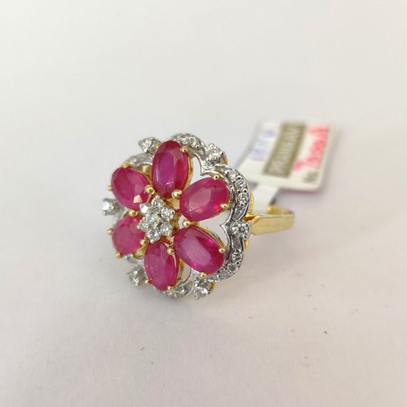 Ethnic Ruby 14k gold Diamond Ring - Statement Jew… - image 5