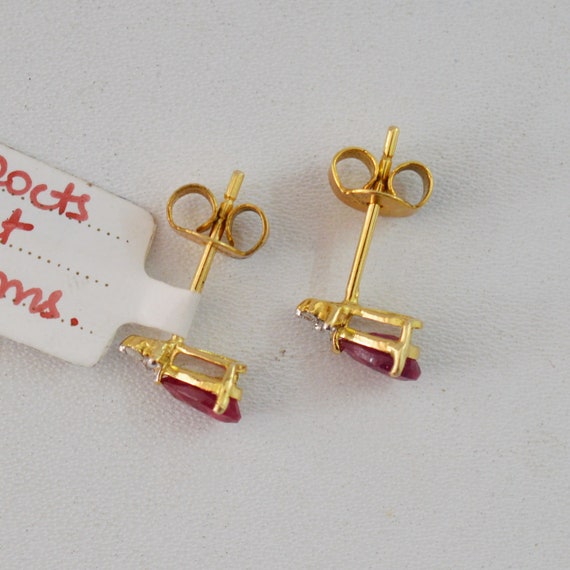 14kt solid gold ruby diamond stud earrings for gi… - image 3