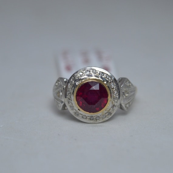 Vintage Victorian Style Ruby Rosecut Diamond Ring… - image 1