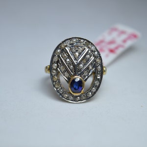 Rare Antique Vintage handmade Blue sapphire Diamond ring - Victoria era