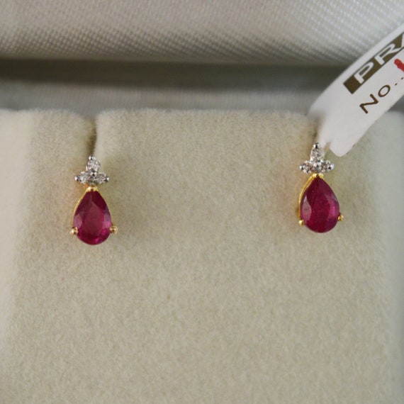 14kt solid gold ruby diamond stud earrings for gi… - image 1