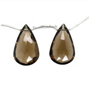Faceted Hydro Smoky Quartz Pear Drops: Gemstone Briolette Pair 20x15-18x25 MM