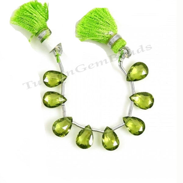 Hydro Peridot Faceted Briolette Pear Shape Beads, Peridot Quartz Gemstone Beads, Peridot Almond Shape Briolette, Jewelry Making Supplies