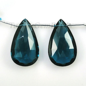 Faceted London Blue Topaz Pear Drops: Hydro Stone Beads, 20x15mm-30x20mm