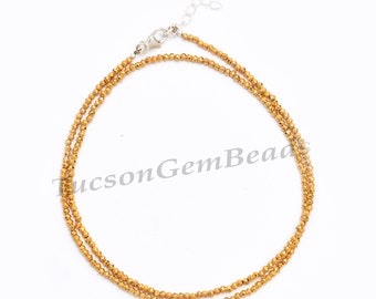 Golden Pyrite Beaded Necklace: Micro Faceted Sterling Silver Clasp
