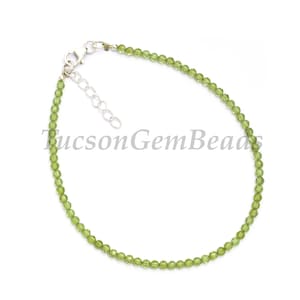 Natural Peridot Beaded Bracelet: Sterling Silver Adjustable Jewelry