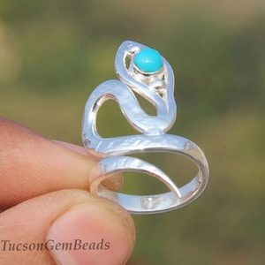 Turquoise Gemstone Ring, 925 Sterling Silver Snake Ring, Snake Adjustable Solid Silver Ring, Modern Jewellery, Gift, Womens Jewellery