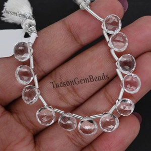 Crystal Quartz Heart Beads: 10 Faceted Briolettes, 10-12mm