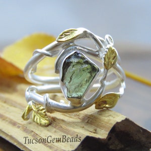 Rough Moldavite Ring, Raw Moldavite Silver Ring, Moldavite Meteorite Ring, Unique Designer Rings, Engagement Party Wedding Moldavite Ring