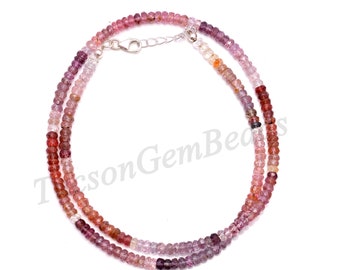 Multi Spinel Beaded Necklace: 4mm Faceted Rondelle, Sterling Silver Clasp