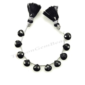 Black Onyx Heart Beads: 10 Faceted Briolette Drops (10x10mm, 12x12mm)