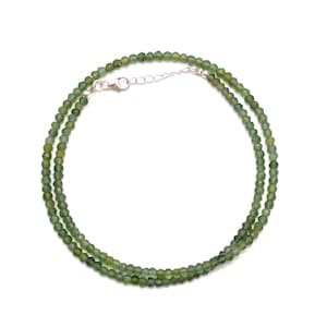 Green Serpentine Beaded Necklace: Sterling Silver Clasp, Adjustable 16-30 Inch