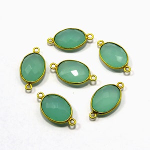 Aqua Chalcedony Bezel Connectors: 24k Gold Plated, Faceted Oval (8 Pcs)