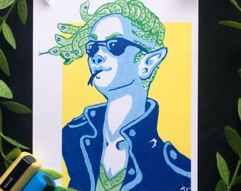 Punk Rock Medusa: modern gorgon, posca art print