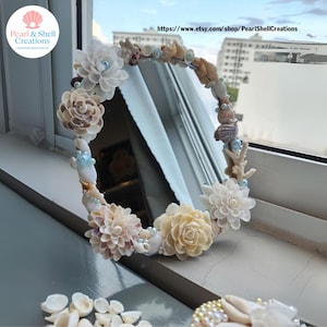 Handmade Seashell Mirror: Coastal Boho Wall Decor – Unique Coastal Wall Mirror, Elegant Beach-Inspired Home Décor for Weddings