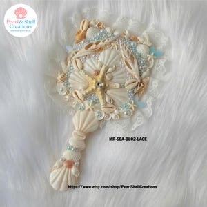 2 Style Handmade Seashell Mirror With Pink/Blue Lace, Beach Vanity Mirror, Mermaid Shell Art, Bridesmaids Gift, Gift for Her