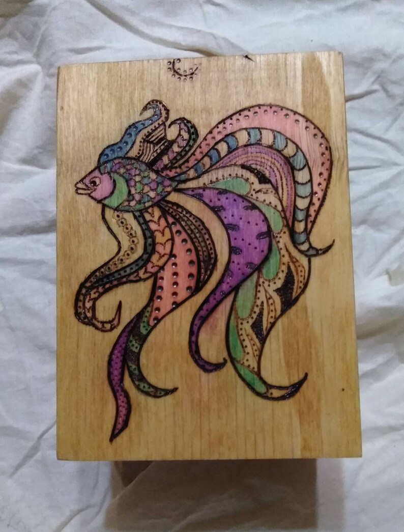 Color Decorative Woodburning Fish Box Etsy