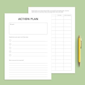 Hoja de trabajo del plan de acción / PDF imprimible y formulario editable