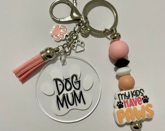 Dog Mum Keyring / Dog Themed Keyring / Beaded Keyring / Bag Tag