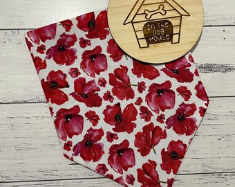 Dog Bandana - Red Poppies (on white)