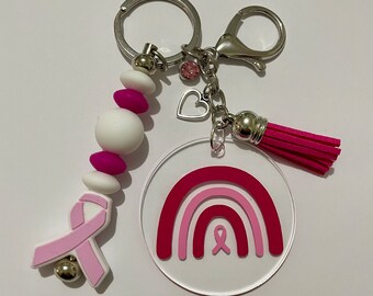 Breast Cancer Awareness Keyring / Beaded Keyring / Bag Tag