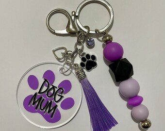 Dog Mum Keyring / Dog Themed Keyring / Beaded Keyring / Bag Tag