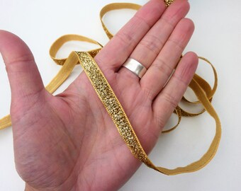 3//8 Glitter Synthetic Leather Tape with Gold Chain each side in Champagne Gold Price Per 6 Yards