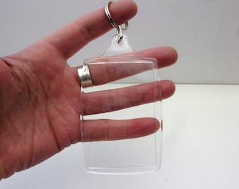 Blank clear plastic key fob for photo. drawing, childrens art work, 70 x 45mm, made in the UK