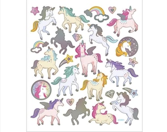 Unicorn stickers sheet with silver hologram effect