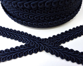 Dark navy blue upholstery trim, scrolled gimp braid, lampshade furniture trim, 15mm 19/32 inch, col #27