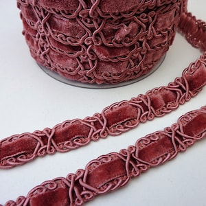 Dusty rose pink velvet trim for upholstery clothing lampshades furniture, medieval style 16mm 5/8 inch wide, col #77