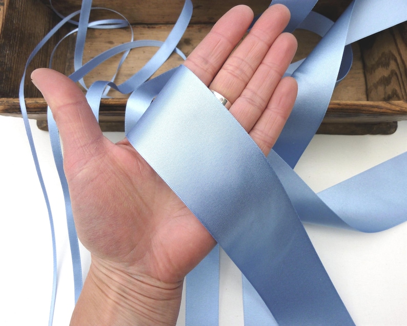 Cornflower Blue Double Satin Ribbon: Berisfords Recycled 50 Millimeters
