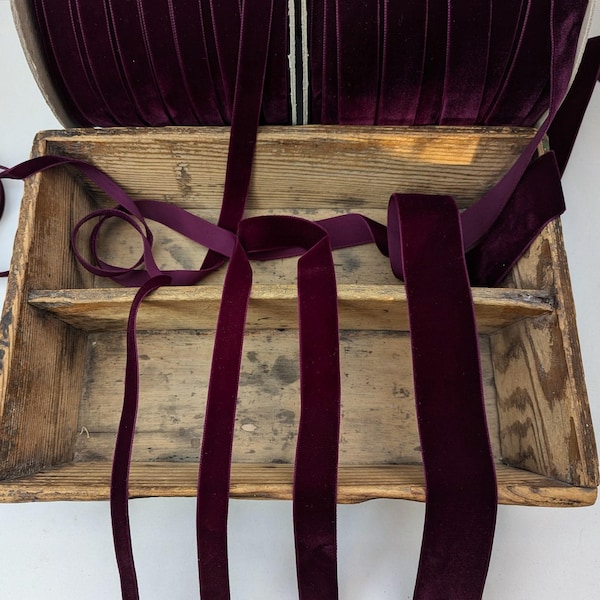 Burgundy Red Velvet Ribbon Trim, Berisfords, 9mm-36mm