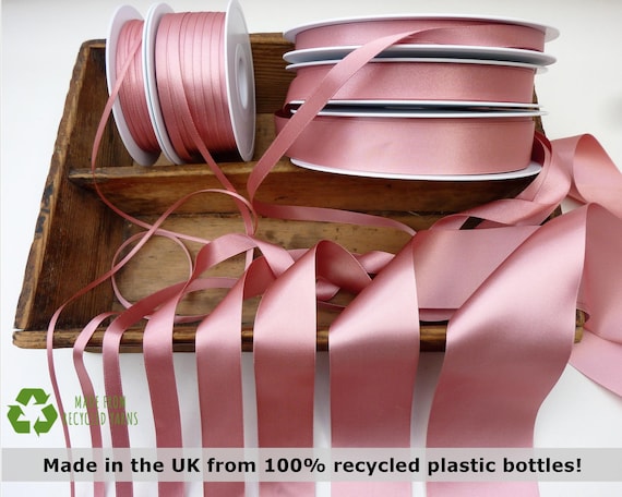 Dusty pink double satin ribbon, antique rose Berisfords recycled ECO  FRIENDLY made in the UK, col #60